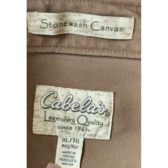 Cabela's Men's Shirt Sz XL Tan Stonewashed Canvas Tan Embroidered L/S Button Up - Picture 6 of 6